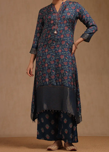 Vêtements indiens et pakistanais élégants viscose soie bleu marine rouge imprimé fleuri femmes Kurta robe avec tenue Dupatta Regular Fit - Product Image 6