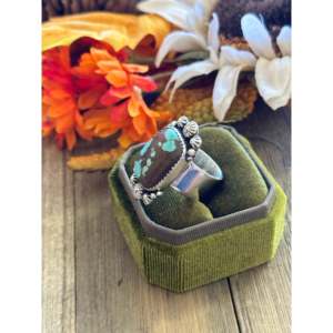 Bague ajustable artisanale en turquoise non naturelle et argent sterling, style bohème, unisexe, pour usage quotidien, Southwest - Product Image 3