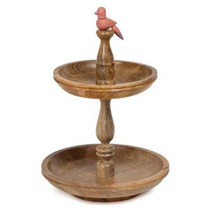 WHOLESALE HIGH QUALITY TWO <b>TIER</b> NATURAL WOOD DISPLAY TABLETOP STAND BAKEWARE WOOD <b>CAKE</b> TOOL for RESTAURANT PARTIES <b>CAKE</b> STAND - Product Image 1