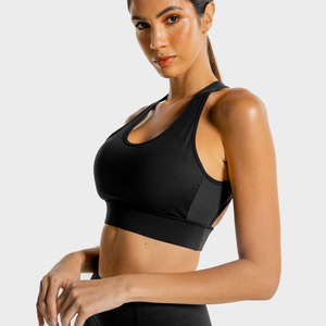 Soutien-gorge de sport solide noir à rayures croisées pour femmes Soutien-gorge de sport sans couture pour entraînement Gym Fitness pour femmes - Product Image 4
