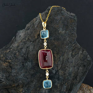 Buy Now 20.65 CT <b>Long</b> Cushion Sugarloaf Pink Tourmaline Gemstone Pendant 14k Solid <b>Gold</b> Diamond & Aquamarine Bezel Set Pendant - Product Image 1