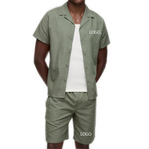 Venta al por mayor de sudaderas cortas para hombre y conjuntos de Jogger logotipo personalizado chándal Unisex 2 piezas conjunto de chándal corto chándal hombres conjunto corto - Product Image 1