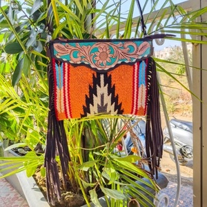 LW Western Stylish Saddled <b>Blanket</b> Tooled Leather Sling Bags High Quality Aztec Leather Crossbody Bags Vintage Multi Color Bags - Product Image 1