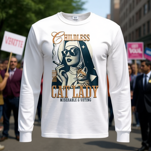 Camiseta de manga larga Kamala Feminist para mujer, diseño de gato sin cachorros, producto promocional de votación - Product Image 3