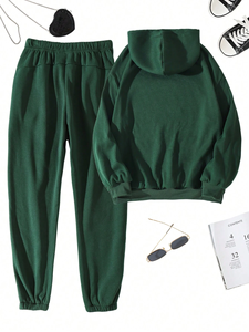 Ensemble de pantalons de survêtement à capuche doublés thermiques imprimés unis survêtement polaire chaud d'hiver avec cordon d'épaule Collection grande taille - Product Image 3