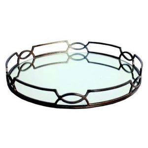 Bandeja de almacenamiento dorada decorativa de metal Decoración para el hogar Marco circular de metal Bandeja de servicio de vidrio - Product Image 3