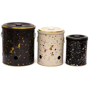 Kontensan Juego de papeleras de metal triple para patata, cebolla y ajo (3 piezas) Diseño de terrazo - Product Image 1