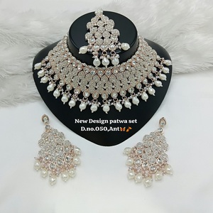 Buy Trending Fancy Collection Gold Plated Kundan & Pearl with White Stone Necklace <b>Set</b> For Women Wear Jewelry - Product Image 1