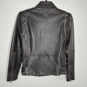 Veste de moto en cuir d'agneau véritable marron pour femmes Veste doublée à fermeture éclair de style motard pour femmes - Product Image 4