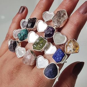 Bague pour femme en pierre brute, pierre naturelle péridot, lapis-lazuli, quartz, grenat, citrine, bijoux fantaisie, bague en argent sterling 925 - Product Image 1