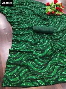 Saree en georgette de travail à séquence lourde avec bordure en passepoil et chemisier Banglory pièces Saree de fête pour femmes - Product Image 2