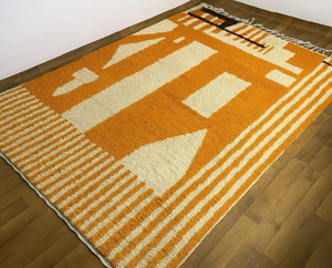 Tapis marocain bohème fait main noué à la main de haute qualité orange et blanc pour salon chambre d'enfant chambre adulte couloir - Product Image 4