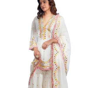 Último diseñador Heavy Faux Georgette bordado secuencia espejo trabajo Sharara traje por Fab Zone - Product Image 1