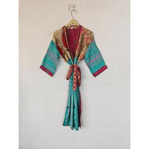 ชุดกิโมโนมีเข็มขัดเปิดสไตล์วินเทจสำหรับผู้หญิงชุดนอนผ้าไหมส่าหรีสำหรับฤดูใบไม้ผลิฤดูร้อน - Product Image 1