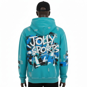 Sweat à capuche zippé en polaire épaisse de haute qualité, bleu sarcelle, imprimé graphique moderne sur la poitrine, logo personnalisé, confortable, décontracté, vêtements de sport basiques, sweat à capuche zippé - Product Image 2