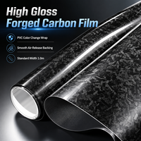 Película Adhesiva de Fibra de Carbono Forjada PET, Color Negro Brillante que Cambia de Tono, Rollo Completo para Carrocería, Consola Central, Interior y Retrovisor