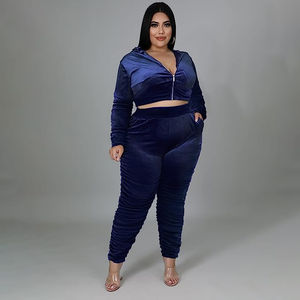 Ensemble de survêtement pour femmes en velours polyester/coton respirant coupe-vent à capuche réversible en gros personnalisé 2 pièces pour l'hiver - Product Image 1