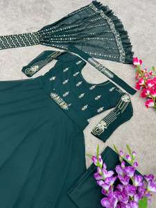 Georgette-vestido tradicional indio para boda y fiesta, ropa de trabajo bordada de imitación con Dupatta con espejo Real, proveedor hecho a mano - Product Image 4