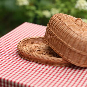 Bandeja de Almacenamiento de Alimentos de Ratán Tejida a Mano con Tapa / Cesta Redonda Decorativa de Mimbre para Pan, Frutas y Organización de Cocina - Product Image 4