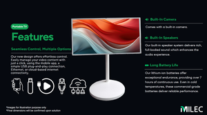 MILEC Soporte de TV LCD portátil inteligente de 32 pulgadas Soporte de pantalla LCD portátil giratorio y recargable - Product Image 3