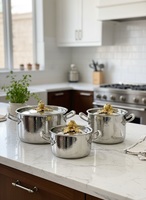 A.H. Ensemble de Pots Royaux Décoratifs Casserole Martelée à la Main avec Couvercle Papillon Doré Décoration de Table pour Fête Mariage Ustensile Sautpan