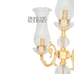 luxury <b>gold</b> brass and crystal three arm <b>candelabra</b> with glass shades elegant vintage style handcrafted decorative candle holder - Product Image 4