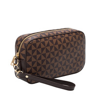 Tren Mode Dompet Pria PVC Motif Kotak-kotak Tas Tangan Unisex Tas Amplop Besar untuk Perjalanan dengan Ritsleting Tas Tangan Pria