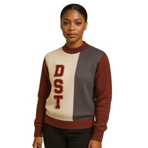 เสื้อสเวตเตอร์ถัก3โทนสีกลาง Delta dine Greek sorority Chenille ปักเสื้อสวมหัวคอกลมลำลองด้านหน้ามีสไตล์สำหรับฤดูหนาว - Product Image 1