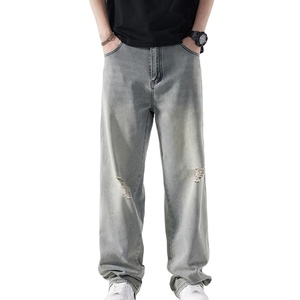 กางเกงยีนส์ขายาวผ้าฝ้ายคุณภาพสูงสำหรับผู้ชายกางเกงยีนส์ทรงหลวมซักได้แฟชั่นสตรีทแวร์ - Product Image 3