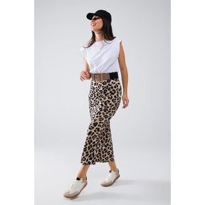 Vestido Midi de Verano con Estampado de Leopardo y Acabado Satinado, Cintura Baja, Contraste Floral, Silueta Lápiz, Tejido de Punto - Product Image 3