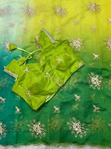 Sari de seda premium con bordado tradicional, trabajo de lentejuelas, buta pesado en toda la prenda con zari, hermoso sari para bodas y fiestas. - Product Image 3