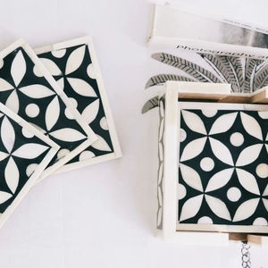 Posavasos Cuadrado de Lujo con Incrustaciones de Hueso, Estilo Bohemio, Hecho a Mano, Ecológico, Ligero, Fácil de Usar, con Patrón Intrincado - Product Image 1