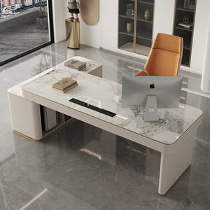 Modern Luxury <b>L</b>-<b>Shaped</b> Executive <b>Desk</b> with Polished Sintered Stone Top MFC Material Computer <b>Desk</b> - Product Image 2