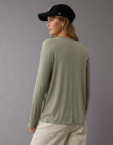 Top CORTO BÁSICO informal de alta calidad, blusas de moda para mujer, proveedores, camiseta transpirable de manga larga raglán, servicio OEM para mujer - Product Image 6