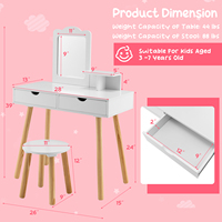 Ensemble de coiffeuse pour enfants avec chaise et miroir, coiffeuse princesse pour filles de 3 ans et plus, table de maquillage blanche, meubles de chambre à coucher G - 06