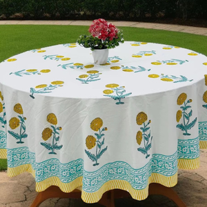 Nappe à fleurs imprimée en pur coton 100% faite à la main, nappe de luxe pour mariage, salle à manger, bas prix - Product Image 3