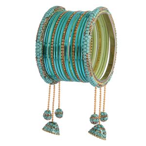 Indian Wedding Jewelry Classic Glossy Metal Bangles Rhinestone Crystal Bridal Hanging Jhumka Bangle Indian Wholesale Jewelry - Product Image 5
