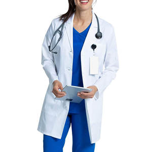 Bata de laboratorio de punto para mujer, ropa médica al por mayor con impresión de logotipo y material resistente a fluidos para trabajadores de hospitales - Product Image 6