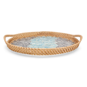 Bandeja de Servicio Clásica Hecha a Mano de Ratán y Madreperla para el Hogar, Comedor, Restaurante, Mesa de Servicio - Product Image 1