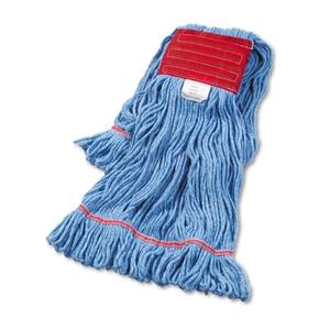 Tête de balai serpillère Boardwalk Super Loop de 5 pouces en coton et fibres synthétiques, grande taille, bleue, avec manche de nettoyage pour sols - Product Image 1