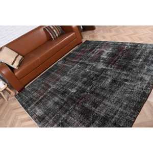 Tapis turc vintage 6,4x7,4 pieds, grand tapis oriental en laine noir - Product Image 5