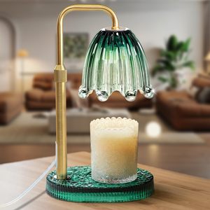 Electric Ribbed Glass Lampshade Metal Pole Wooden Base Dimmable Candle Warmer Lamp <b>Timer</b> Eco-Friendly Highly Scented Perfume - Product Image 1
