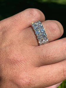 Moissante Chapado en plata 925 para mujer, banda de eternidad de doble fila, anillo de boda de acero inoxidable, joyería de diamante cortado, fiesta de compromiso - Product Image 3