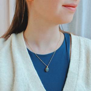 Large Oval Cut Moss Agate <b>Necklace</b> Natural Gemstone Pendant Gold <b>Layered</b> Jewelry Elegant Bezel Set <b>Necklace</b> Gift for Her - Product Image 3