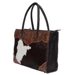 Sac fourre-tout bohème pour femme de haute qualité, fait main, avec franges, en cuir véritable, style western, pour l'automne, avec compartiment dissimulé pour armes de poing, motif floral - Product Image 1