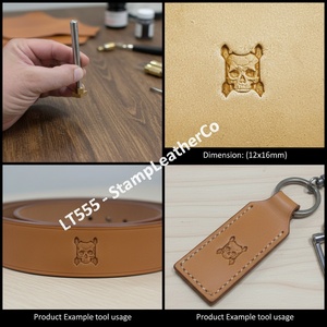 LT555 Tampon en cuir pour l'artisanat du cuir 12x16mm (7/15 \ "X 5/8 \") Skull Crossbones - Product Image 1