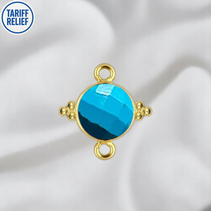 DIY Turquoise Round Birthstone Faceted <b>Charms</b> Connectors Handmade Jewelry 925 <b>Silver</b> Double Bail <b>Bracelet</b> Connectors Wholesale - Product Image 1