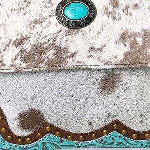 Bolso Bandolera de Cuero Genuino con Flecos para Mujer, Hecho a Mano, Estilo Vintage Occidental, con Piedra Turquesa, Correa Única de Cuero Vacuno, Ligero, para Invierno - Product Image 3