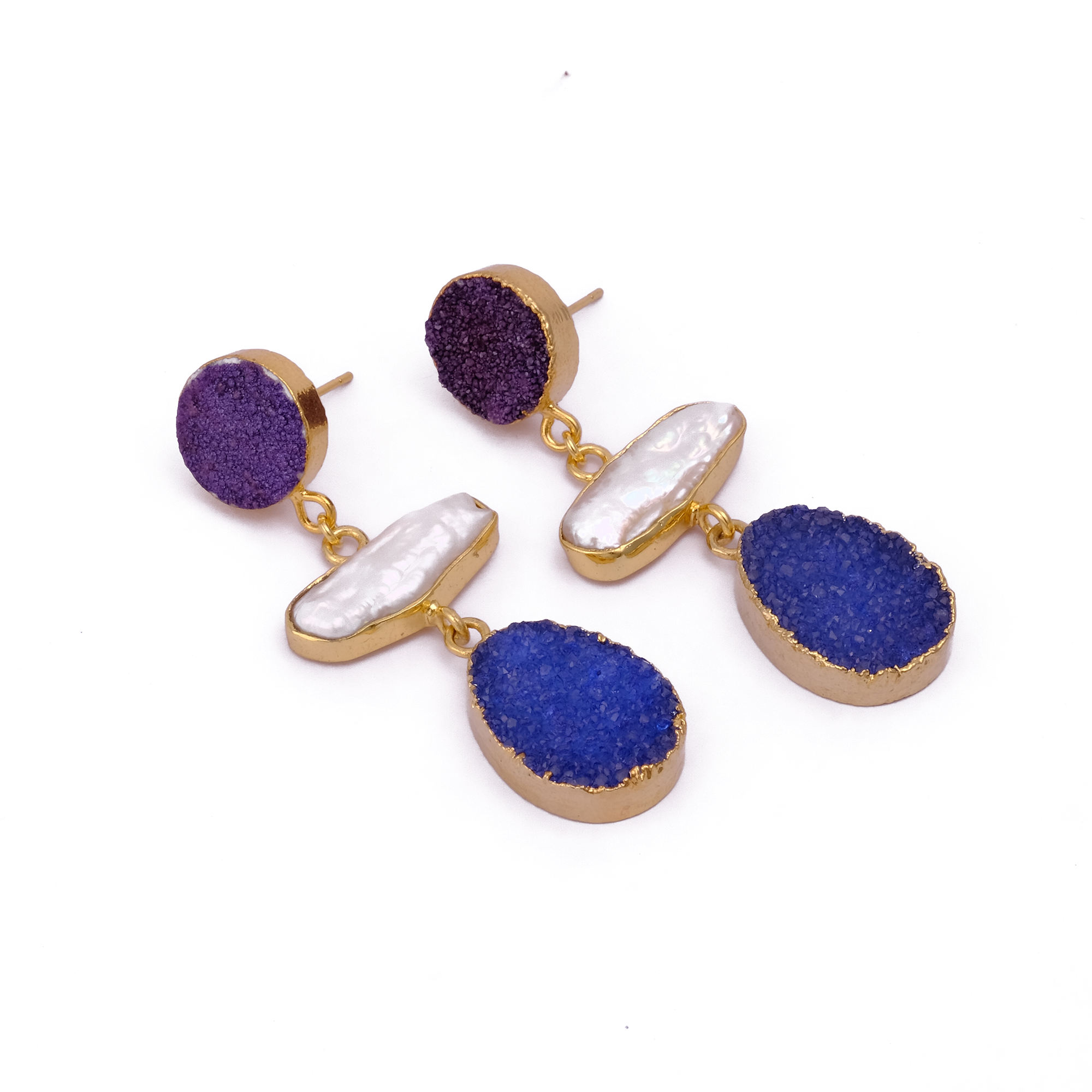 Purple & Blue Druzy with Pearl