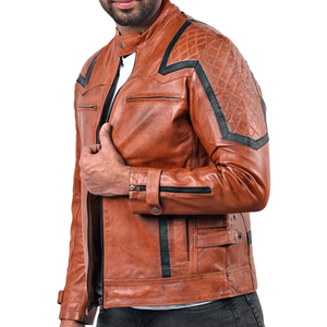 Chaqueta clásica de motociclismo de cuero marrón genuino para hombre, chaqueta de moto de cuero de carreras de pista protegida blindada CE para hombre - Product Image 3